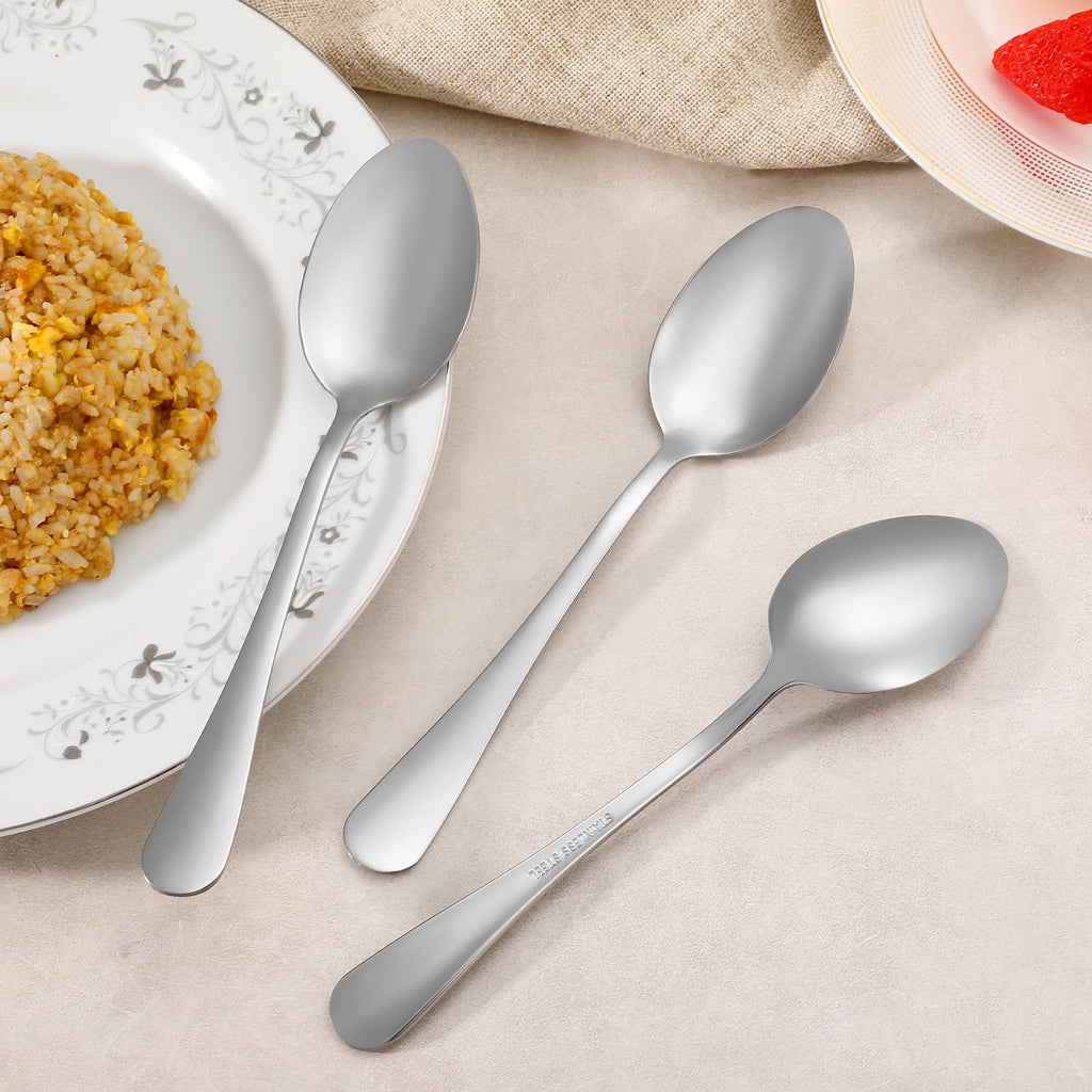8 Pcs Large Tablespoons Set, Food-Grade Stainless Steel Soup Spoons, Metal Cutlery Spoon, Dinner Spoon, Spoons Silverware for Home, Kitchen or Restaurant, Mirror Polished, Dishwasher Safe 8 Inch