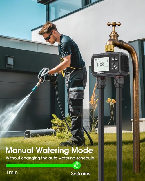 Insoma Water Timer - Brass Inlet & Outlet | 2-Zone Outdoor Hose Timer for Garden Irrigation