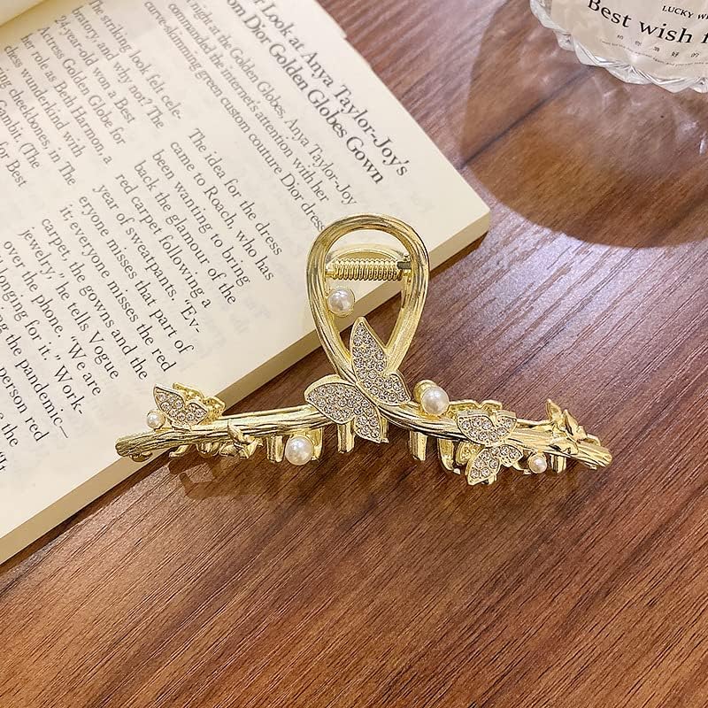 Gold Metal Butterfly Hair Claw Clips 2-Piece Set for Thick Hair