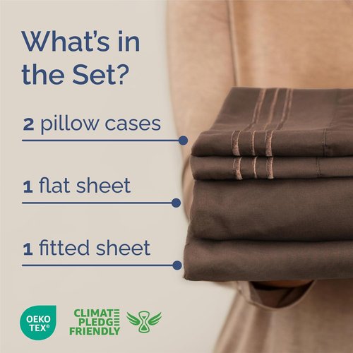 King Size 4 Piece Sheet Set - Ultra-Soft & Cooling Bed Sheets | Hotel Luxury Bedding - Deep Pockets, Wrinkle-Free - Oeko-Tex Certified - Brown
