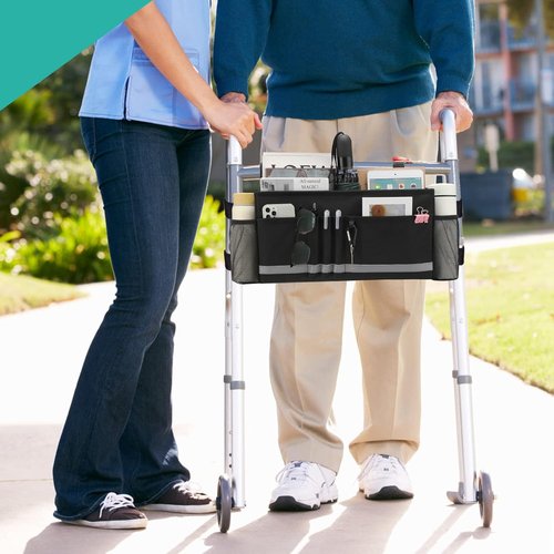 EXLIFBAG Walker Bag - Folding Design with Cup Holder | Essential Accessories for Seniors - Black