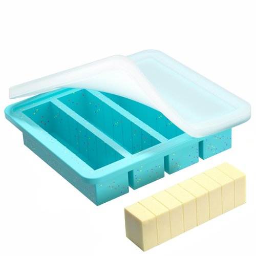 KASHME 1 Pc Butter Mold With Stainless Steel Frame, Butter Mold For Homemade Butter, Nonstick Silicone Butter Stick Molds With Lid, Fits 4 Oz Standard Butter Stick Size(Aque)