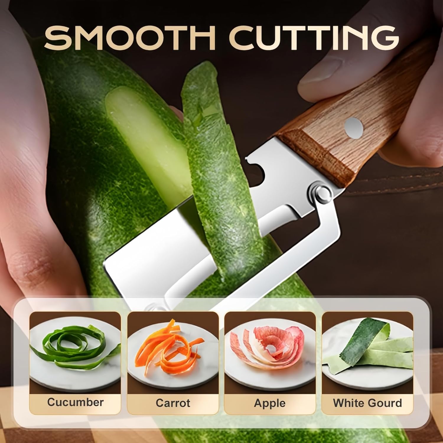 Skiennix Multifunctional Vegetable Peeler Set - 2 Wooden Handle Peelers with Bottle Opener for Fruits & Veggies
