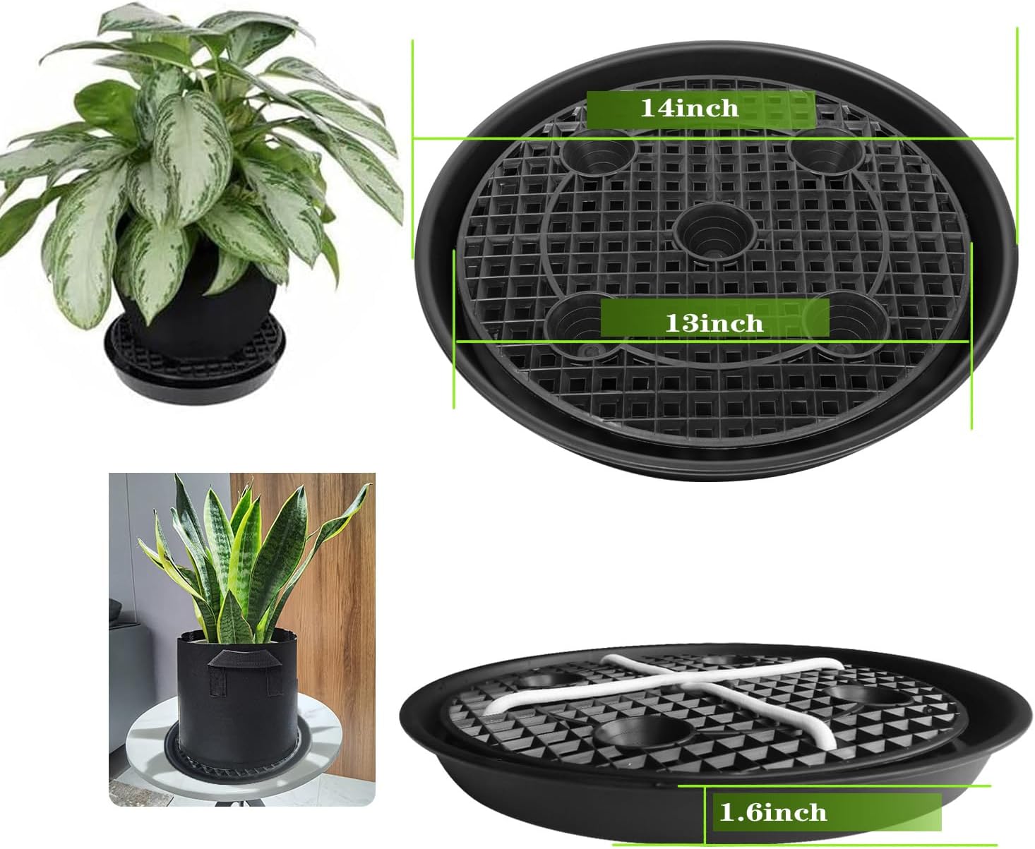 Skiennix Plant Saucer Stand - Elevated Self-Watering Fabric Pot Base | 14-Inch, 4-Pack for Indoor/Outdoor Use