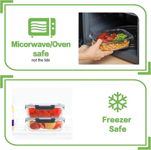 HOMBERKING Borosilicate Glass Meal Prep Containers - Airtight & Leak Proof | 10 Pack, BPA-Free, 36oz & 14oz