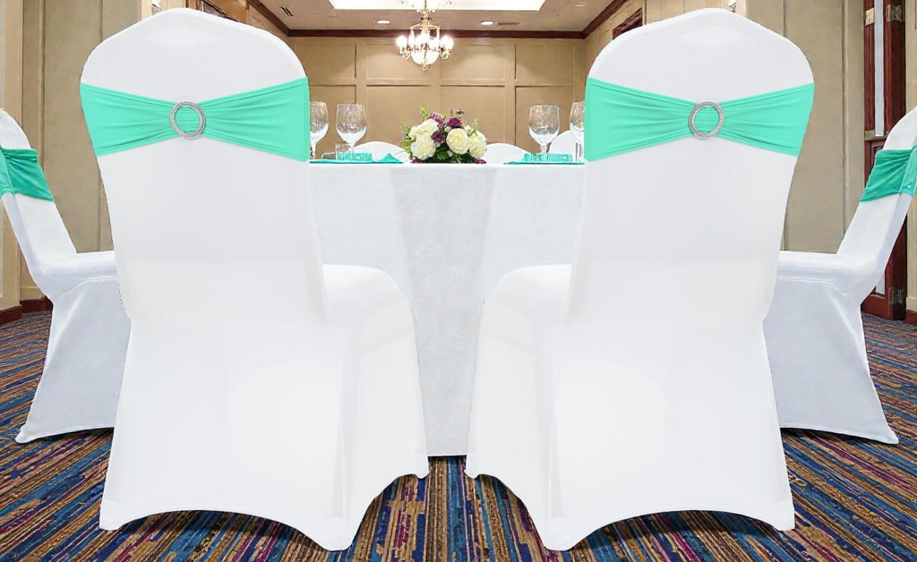 MDS Spandex Chair Sashes - Pack of 150 Elastic Stretch Bows with Buckle Slider | Sea Green