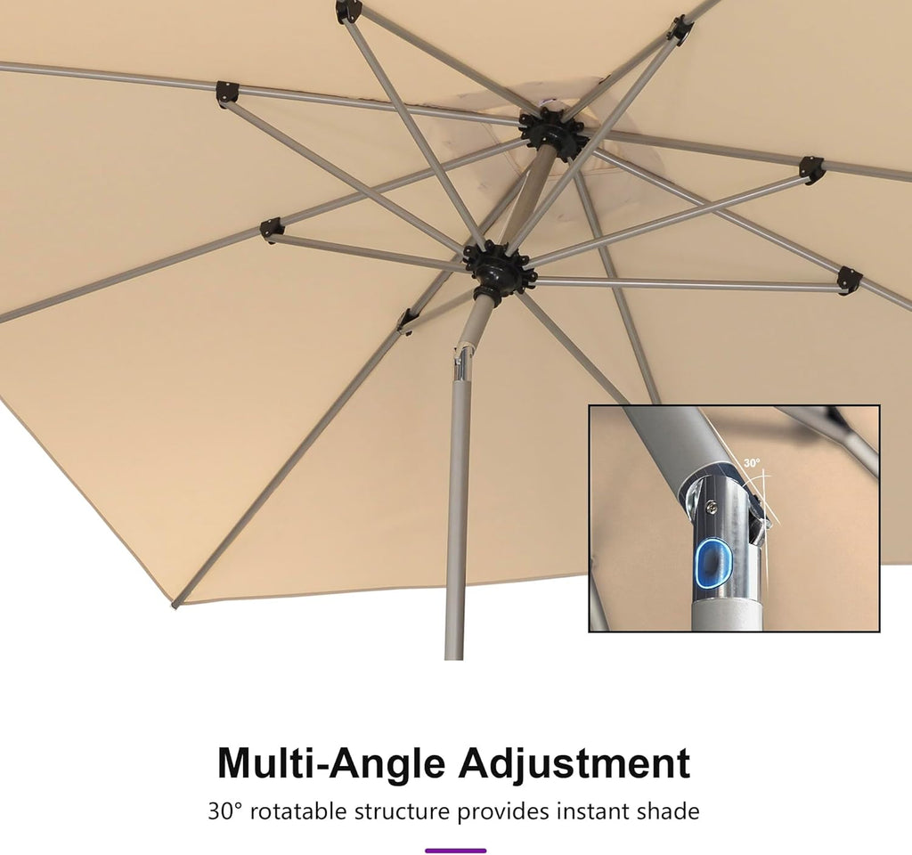 PURPLE LEAF 8' x 8' Square Patio Umbrella - Tilt Adjustment & Champagne Aluminum Frame for Outdoor Use