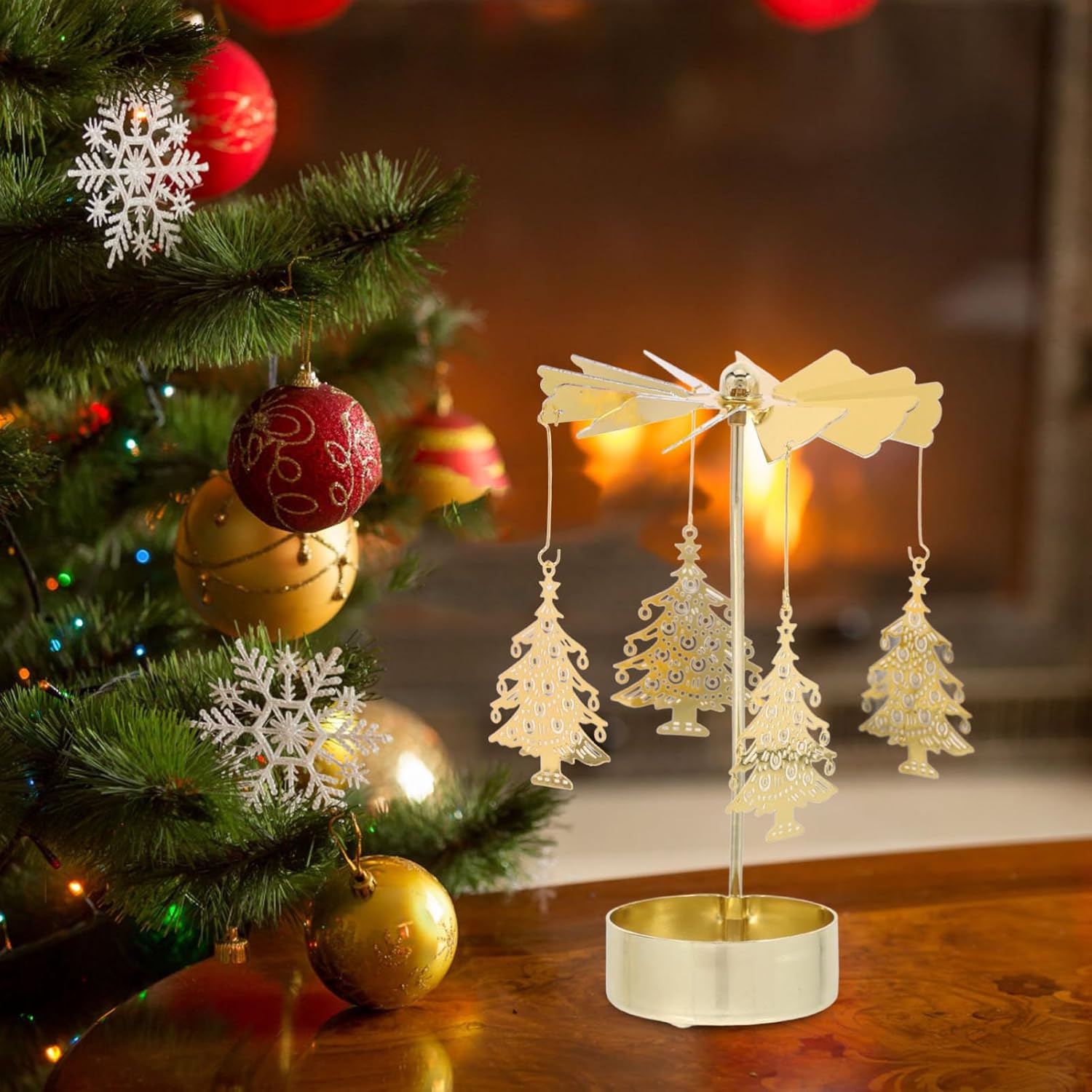 Zerodeko Rotary Candle Holder Set - 3pcs Metal Spinning Windmill Design for Christmas Decor | Festive Centerpieces