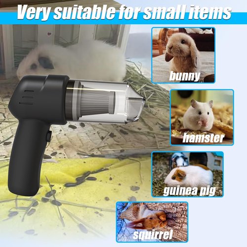 Hicoolmam Guinea Pig Handheld Vacuum Cleaner Cage, Guinea Pig cage Cleaner, Rabbit Poop Vacuum, for Lightweight Cleanup of Guinea Pig, Rabbit, Hamster, Chinchilla, Reptile, Bird（Black）