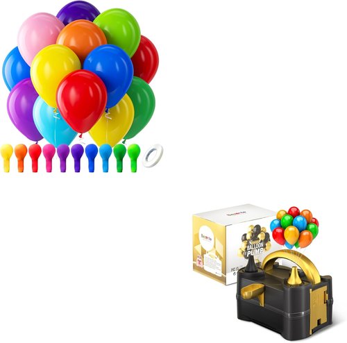 Bezente Rainbow Latex Balloons - 100 Pack Assorted Colors with Electric Balloon Pump