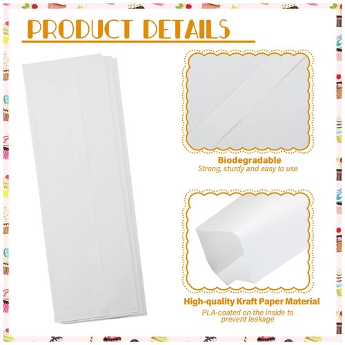 Zhehao 3000 Pcs Silverware Churro Bags White Kraft Sleeves Paper Cookie Bags Silverware Paper Utensil Sleeves for Bakery Treats Pretzel Rods Candy Cookies Kitchen, 3.1 x 9.8 Inch