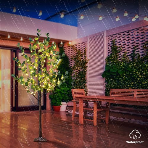 Lighted Eucalyptus Tree 5FT 162 LED Artificial Tree for Decor Inside and Outside Home Patio Wedding Festival Christmas Decoration Warm White