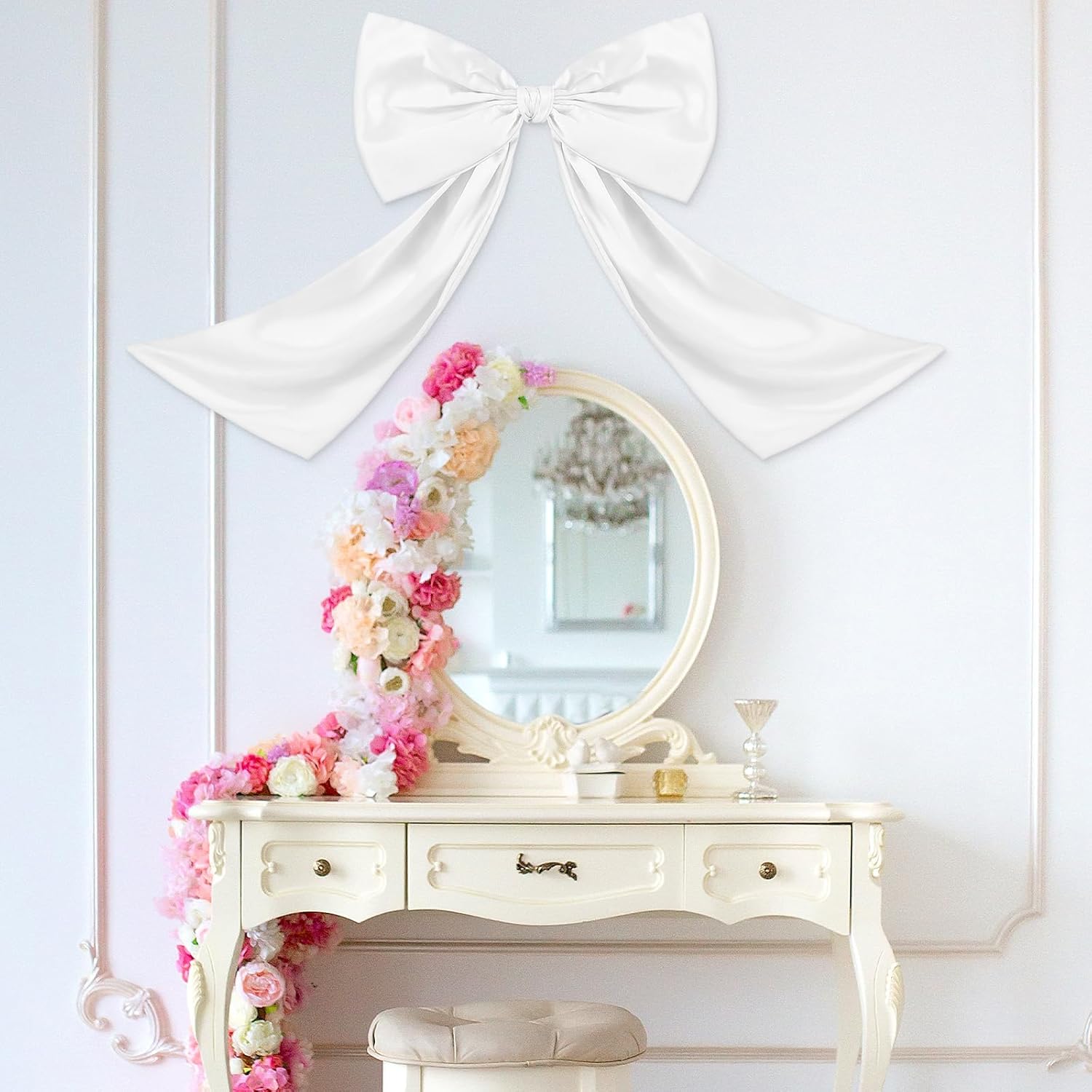 Wavwavw Large White Bow Decor - Giant Satin Ribbon Tie for Party & Wedding | 18 x 24 Inches