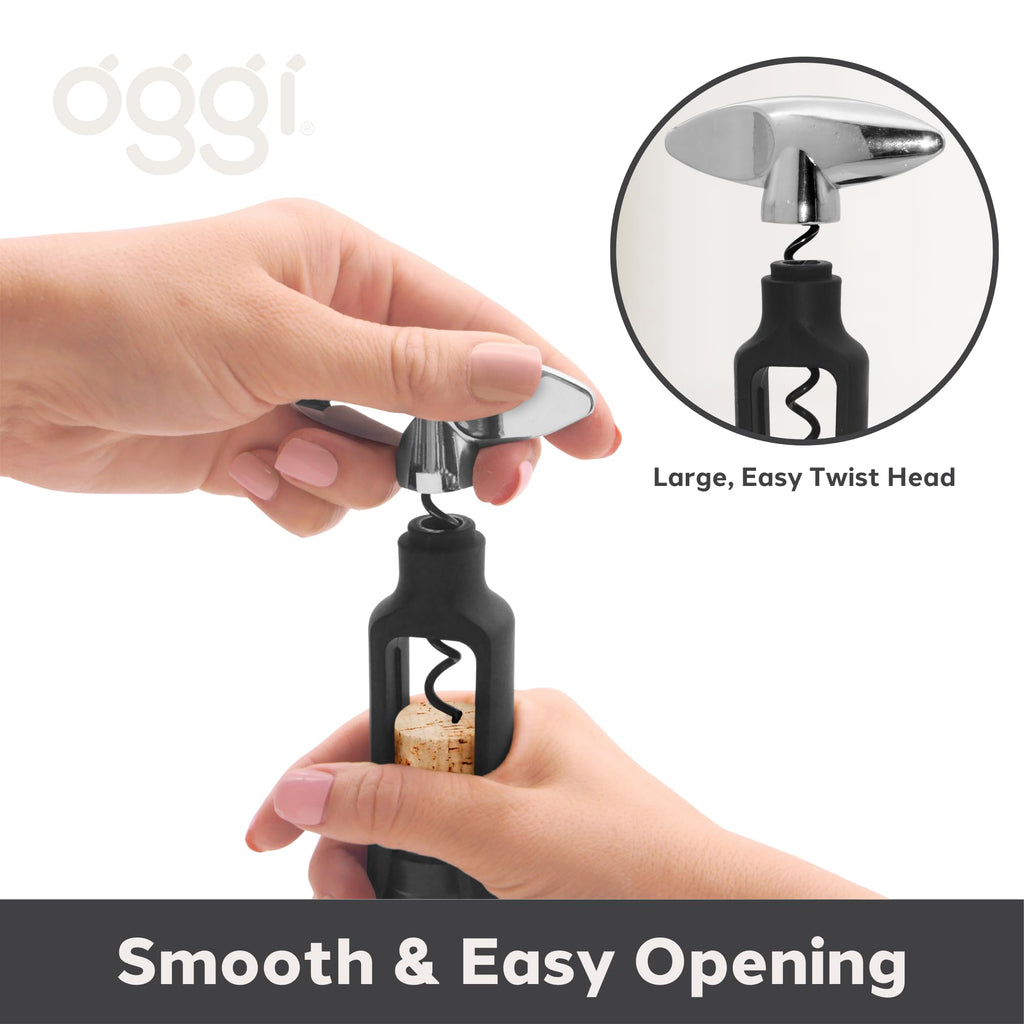 OGGI Wine Bottle Opener, Self Pulling Corkscrew - Self-Centering Non-Stick Wine Opener Cork Screwer, Effortless Wine Corker - Black 8.5"