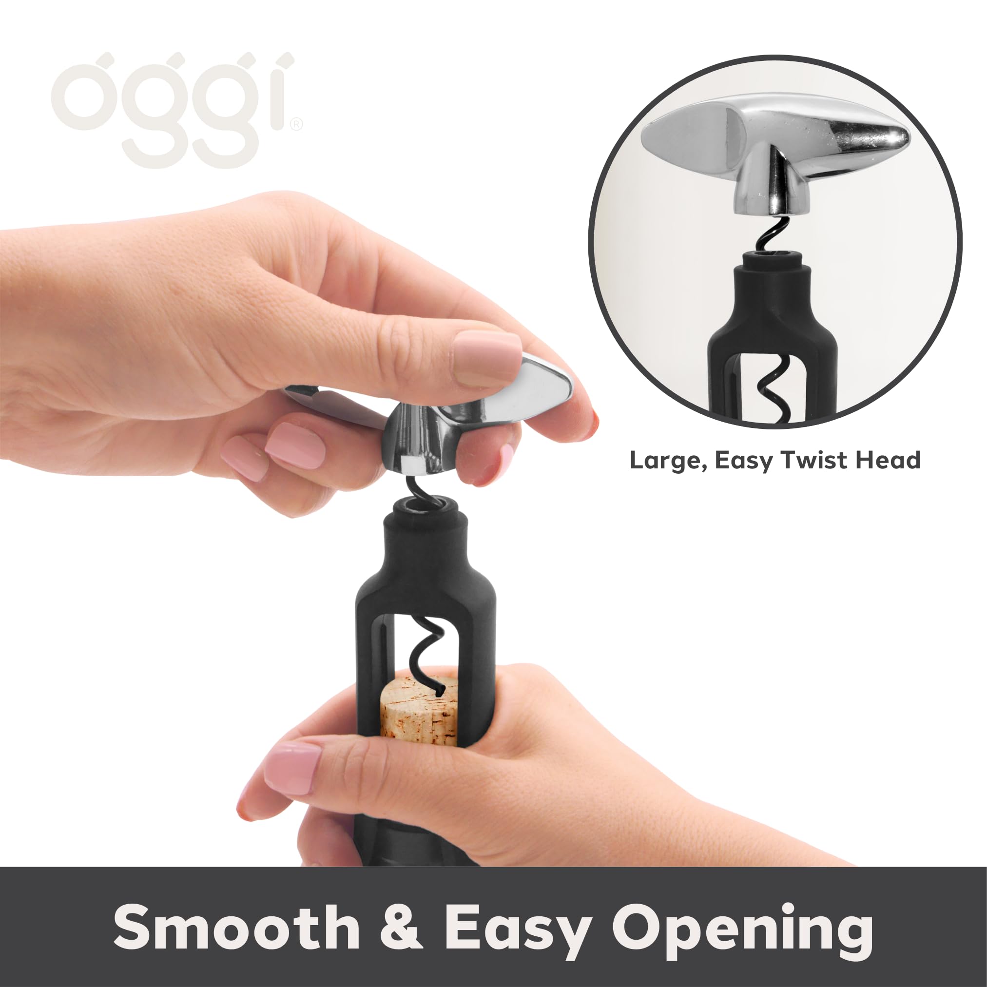 OGGI Wine Bottle Opener, Self Pulling Corkscrew - Self-Centering Non-Stick Wine Opener Cork Screwer, Effortless Wine Corker - Black 8.5"