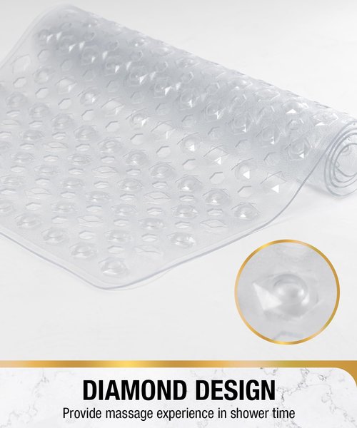 HITSLAM Bathtub Mat Non Slip, 35 x 16 Inch Long Bath Mat for Tub, Machine Washable Bathroom Shower Mat with Suction Cups and Drain Holes, Bath Tub Mat, Easy to Clean, Bathroom Accessories, Clear