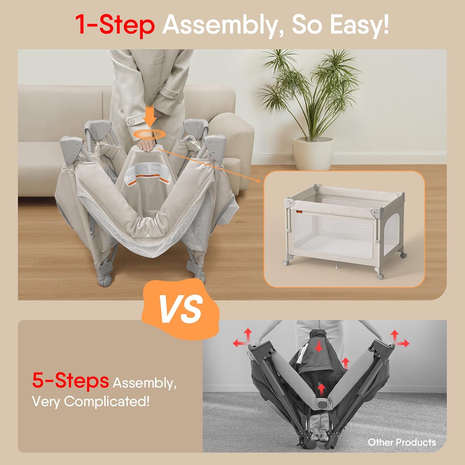 TinyGlow 4-in-1 Baby Bassinet - Portable Crib with Mattress, Mosquito Net & Diaper Changer | Quick Assembly