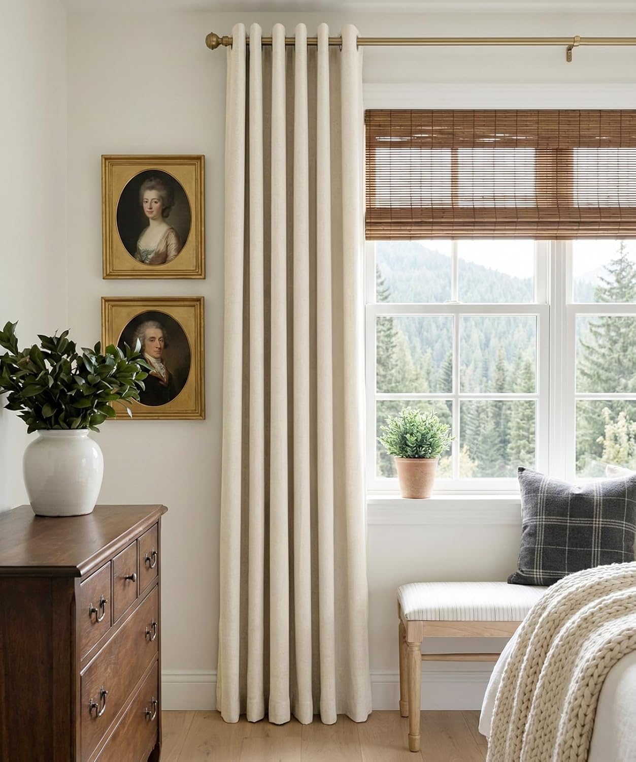 Skiennix 100% Blackout Linen Curtains - Thermal Insulated Drapes for Bedroom & Living Room | 50" W x 84" L, 2 Panels