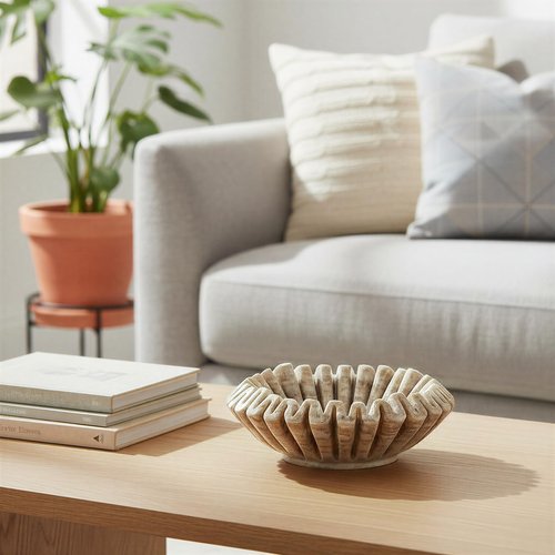 Creative Co-Op Round Marble Pleated Dish, Green