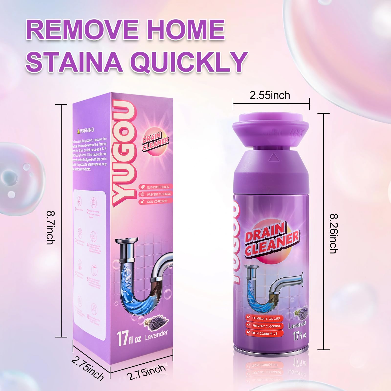 Yugou Foaming Sink Drain Cleaner Deodorizer& Clog Remover (Floral, 2pcs)