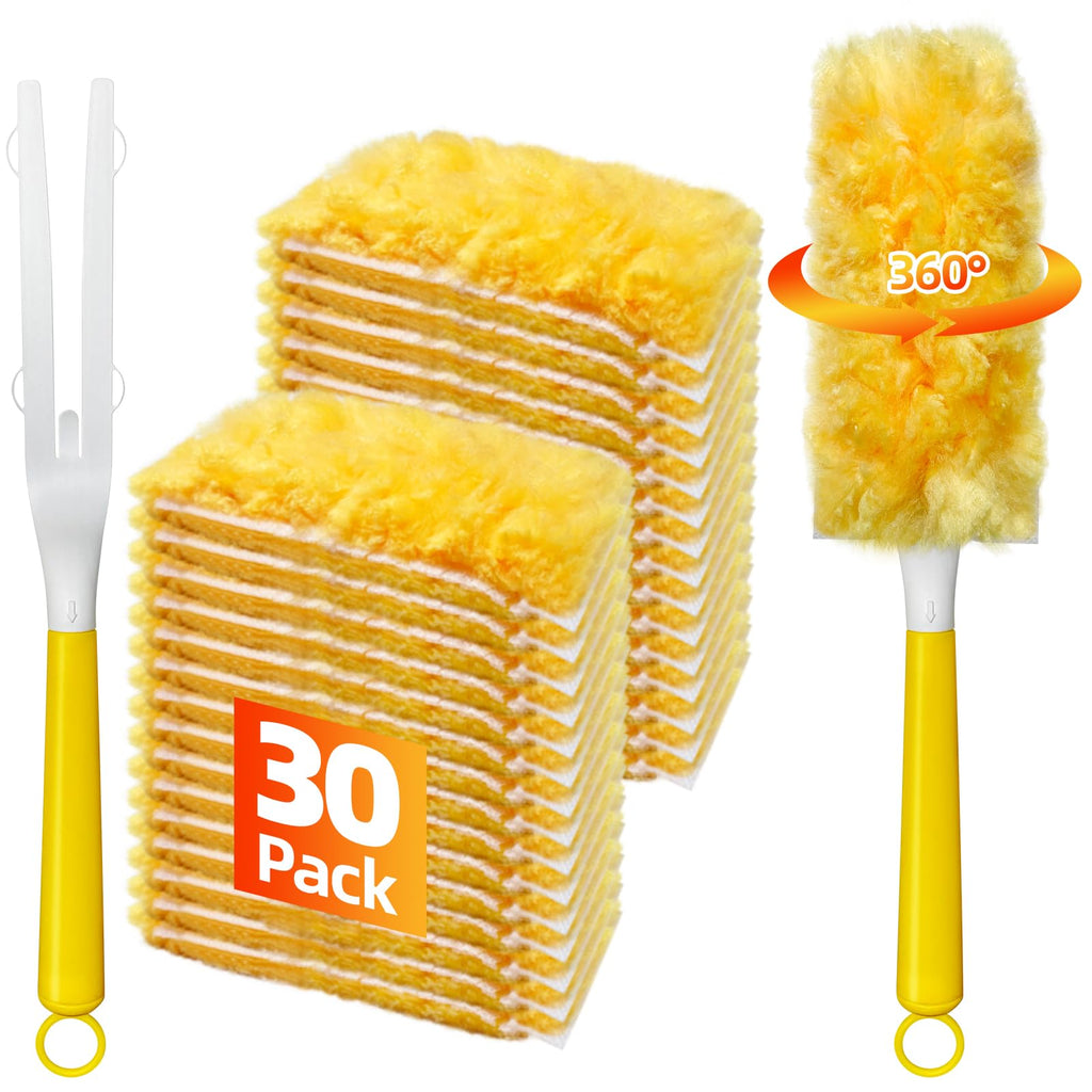 30 Count Duster Refills Compatible with Swiffer Handle, Multi-Surface Duster Refills with 1 Handle, 360° Dusters with 5X Microfibers for Home, Electronics, Office, Furniture, Blinds Cleaning