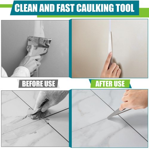 Saillong 7PCS Caulking Spatula Tool Set, Professional Stainless Steel Caulk Finishing Tools, Multifunctional Streamline Caulk Spatula, From 3/8” To 1-1/2”, For Bathtub, Shower, Tile, Countertop
