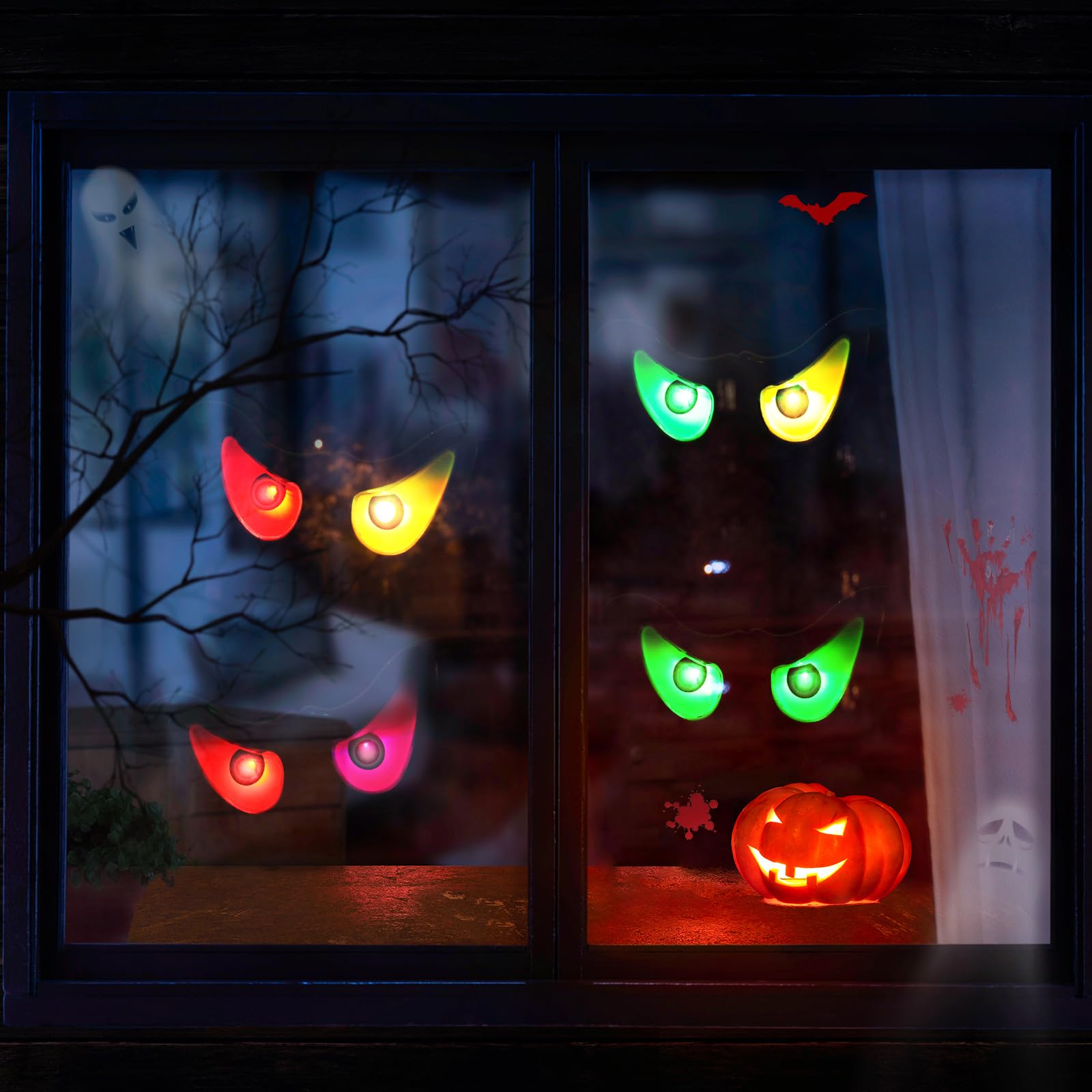 iShabao Halloween Spooky Eyes Lights, Battery with RGB Color Changing Flashing Eyes, Lighted Up Peeping Eyeball Halloween Decorations Lights for Indoor Outdoor Party Garden Window Decor