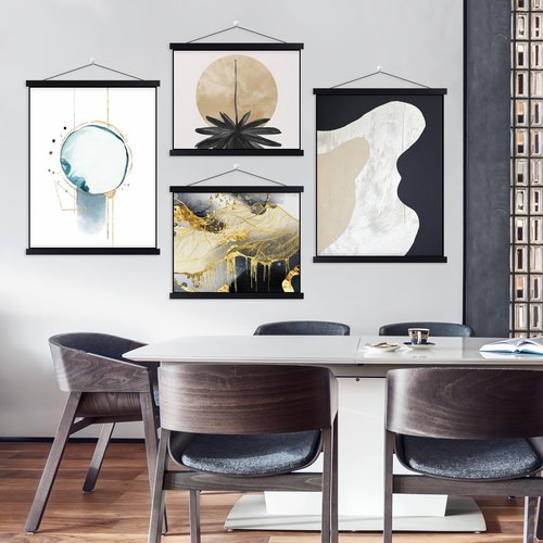 Benjia 4 Pack Poster Frames - Light Wood Magnetic Hangers for 24x36 & 24x18 Art Prints | Black
