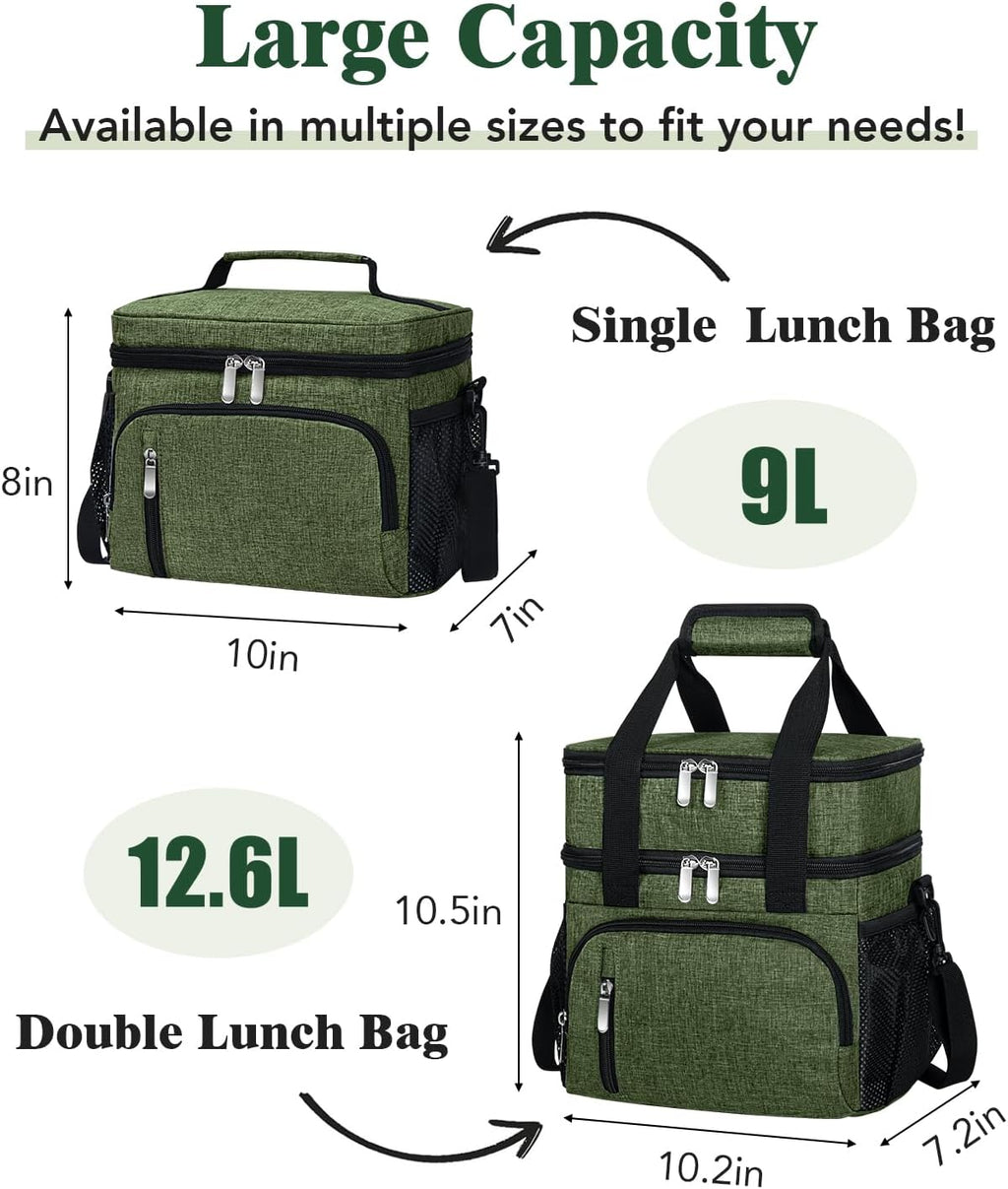 Skiennix Insulated Lunch Bag - 9L Leakproof Soft Cooler Tote with 5 Pockets | Green, Perfect for Work & Travel