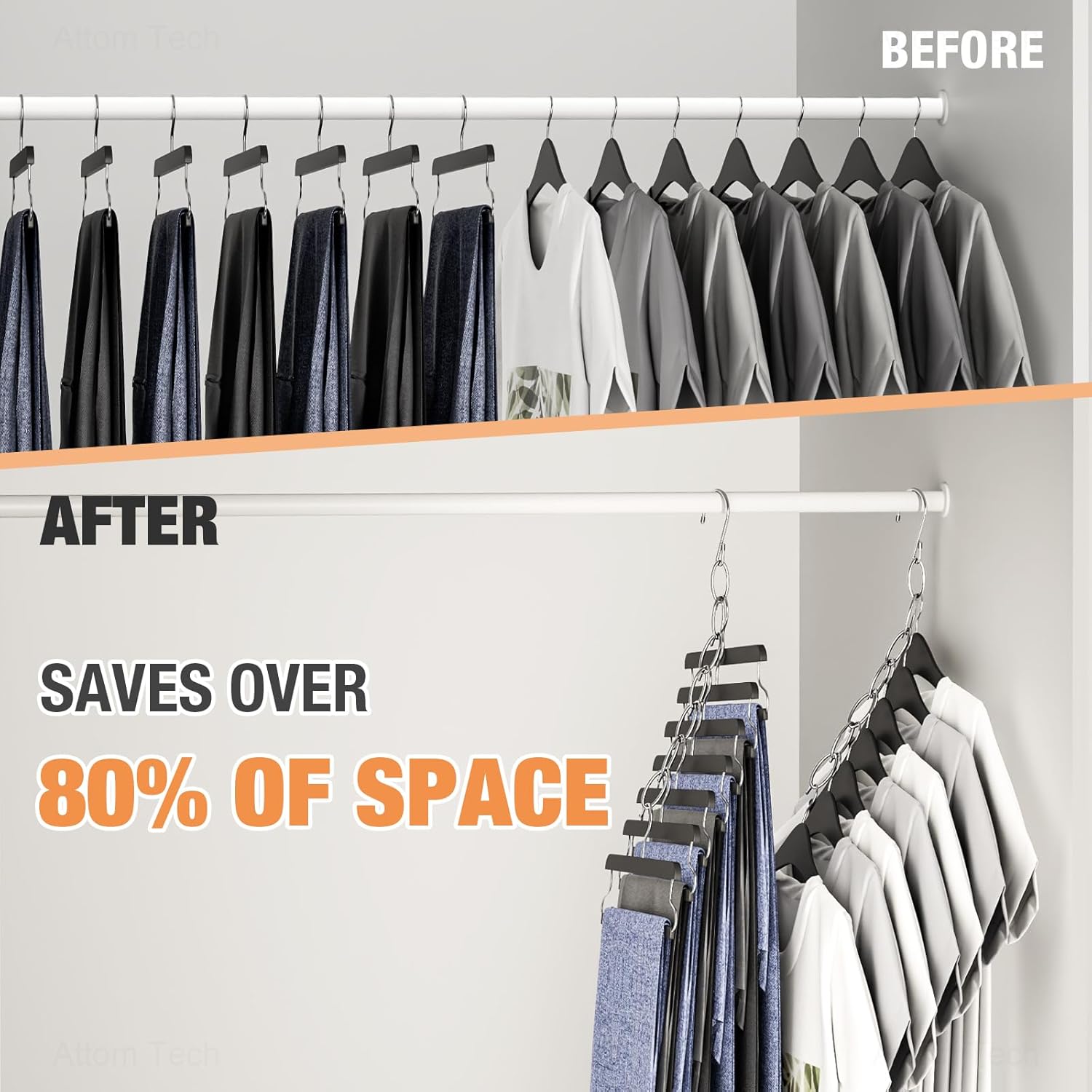 NiHome Clothing Chain Hanger - 10-Pack Metal Closet Organizer with 7 Holes | Space-Saving Solution for Home & Travel