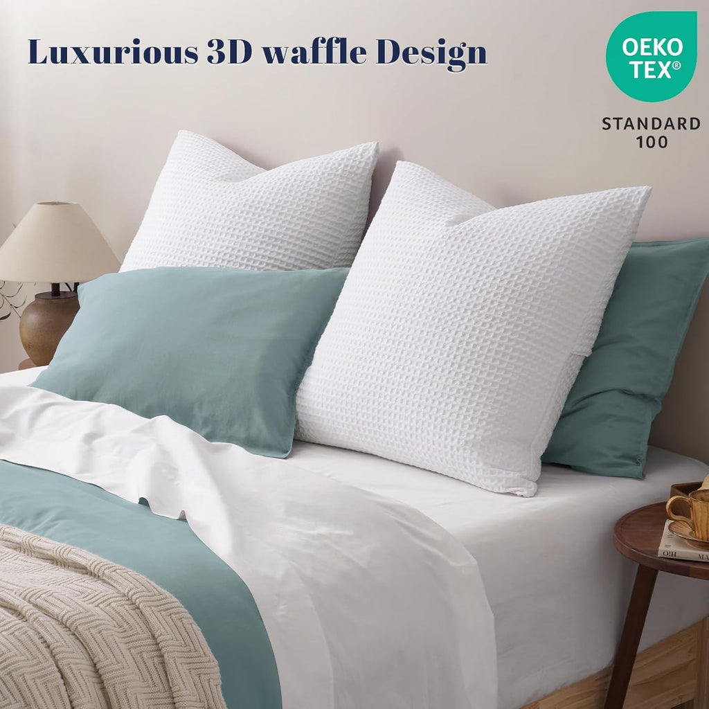 PHF Euro Shams Pillow Covers - Ultra Soft Waffle Weave, Breathable & Skin-Friendly, 26" x 26", White | 2 Pack