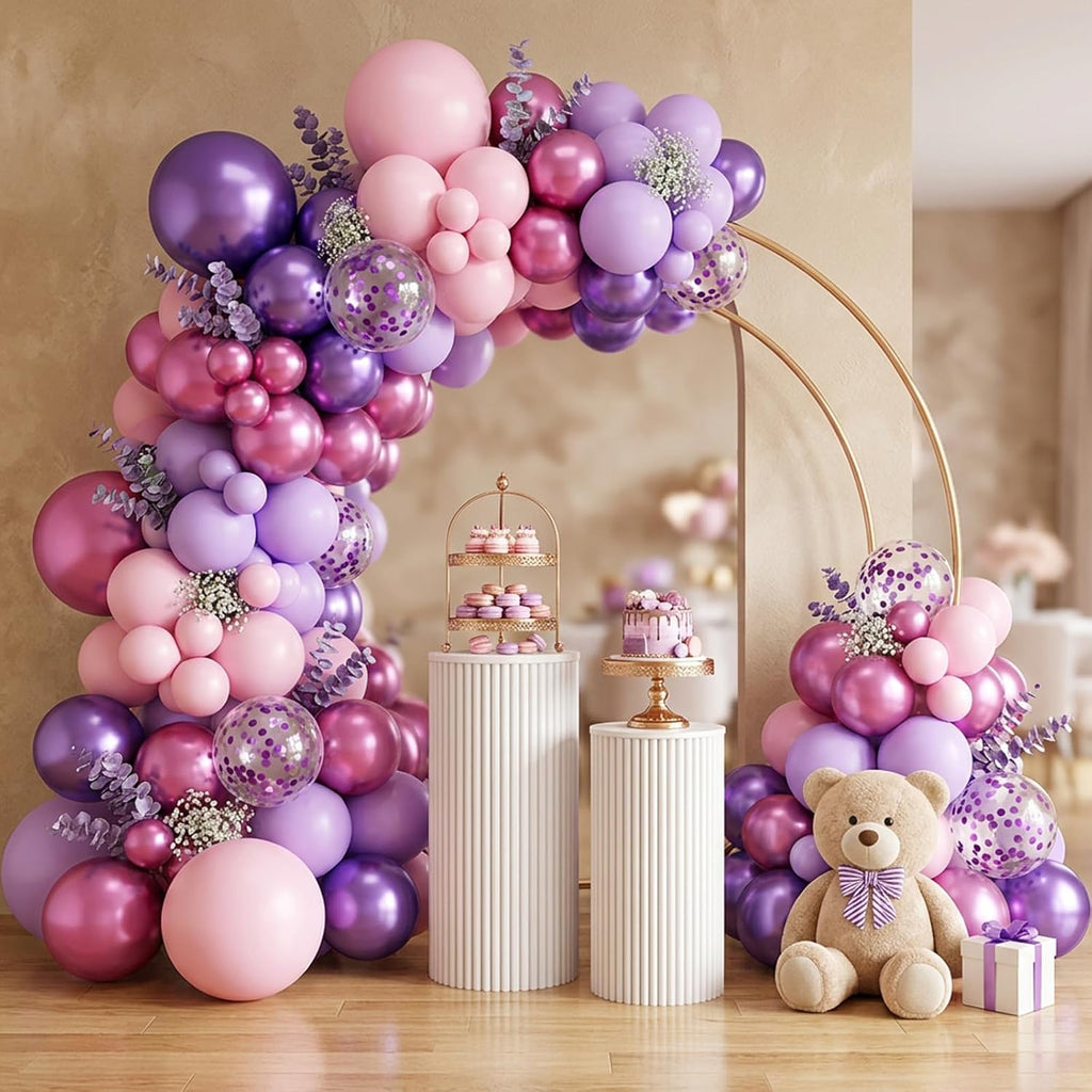 RUBFAC Balloon Garland Arch Kit - 129pcs Latex Balloons in Pink & Purple | Perfect for Birthdays & Weddings