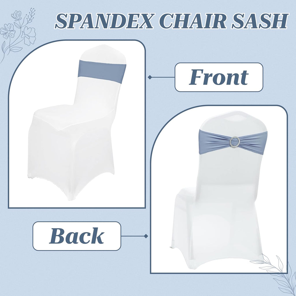 MDS Premium Stretch Spandex Chair Sashes - Pack of 10 Dusty Blue Covers for Weddings & Events