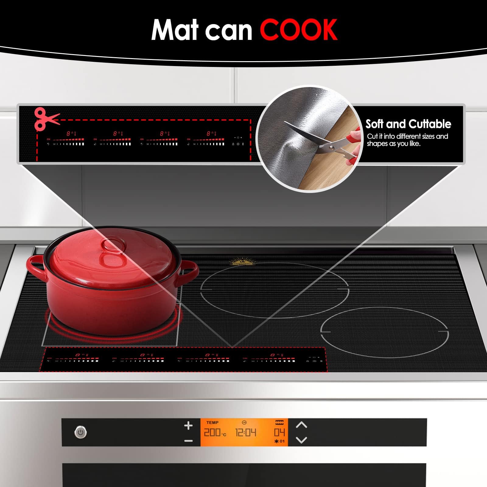 Cook's Aid Large Induction Cooktop Protector Mat 21.2x35.4 Inch,Translucent (Magnetic) Stove Top Cover for Electric Stove, Silicone Stove Mat for Glass Top Stove,Glass Top Stove Cover (LTSICT1)