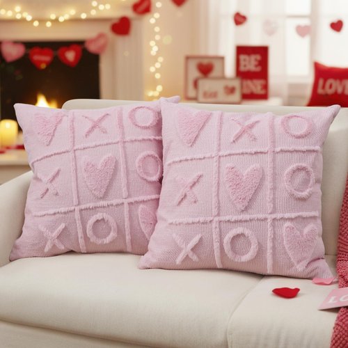 QIONG MENG Valentine Pillow Covers 18x18 Inch Set of 2 Valentines Day Decorations Pink Throw Pillow Covers Valentines Decor Pillowcase for Couch Sofa Cushion Case Home Wedding Anniversary
