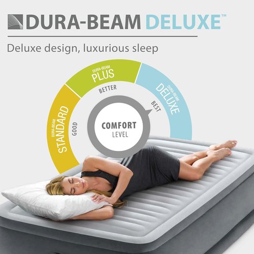 Intex Twin Size Air Mattress - 18" Height, Built-in Pump, Dura-Beam Deluxe Comfort for Travel & Guests