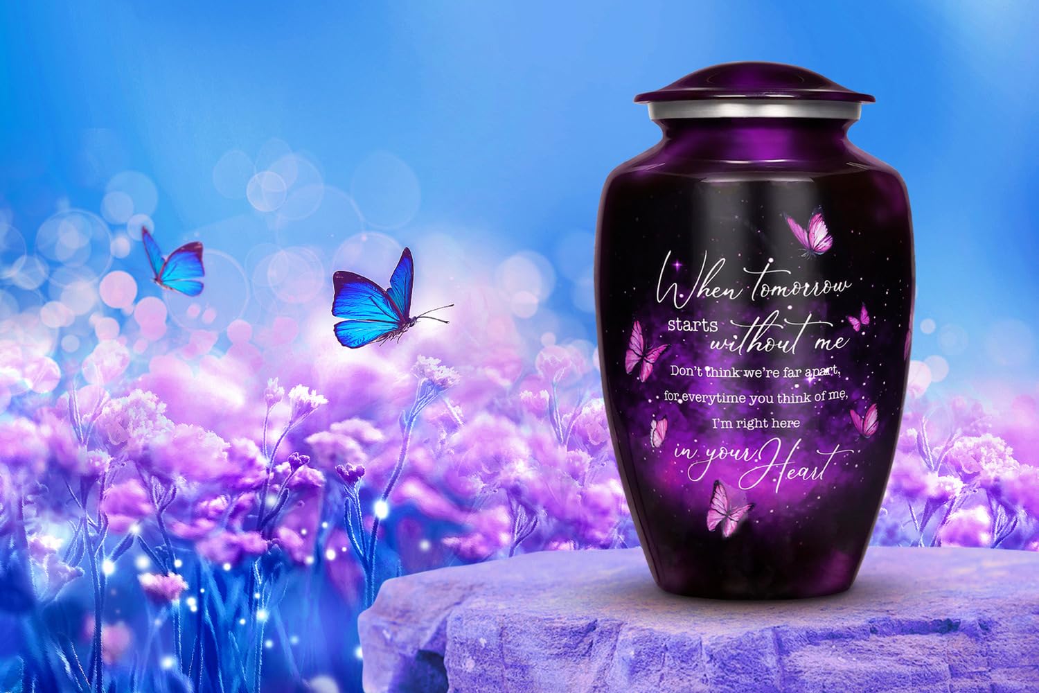 Purple Butterfly Urn for Human Ashes Adult – Large Purple Butterfly Urn for Women & Men with Secure Lid, Handcrafted Metal Urns for Ashes, Keepsake with Upto 200lbs