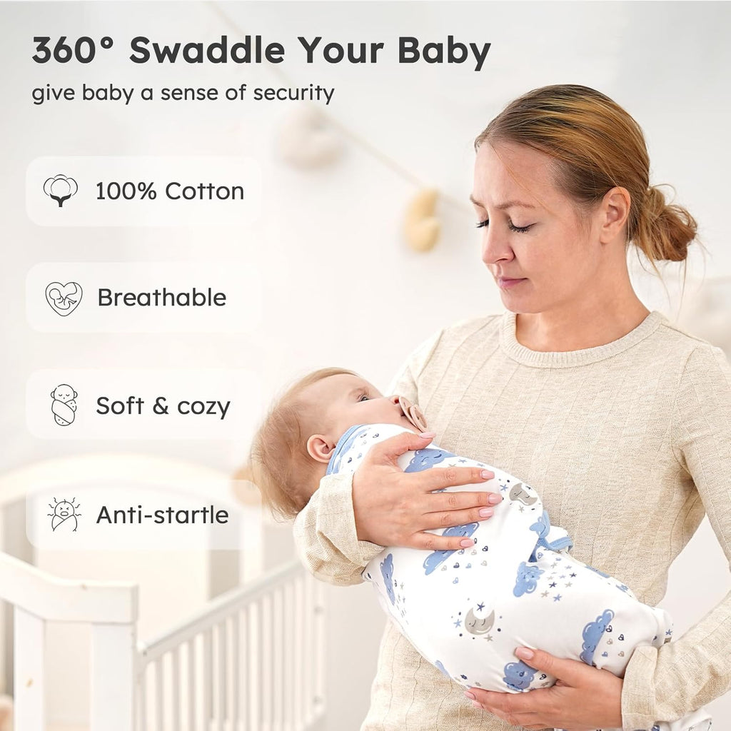 Yoofoss Baby Swaddles - 100% Cotton Adjustable Swaddle Sack for Newborns | 3-Pack, Soft & Breathable (3-6 Months)