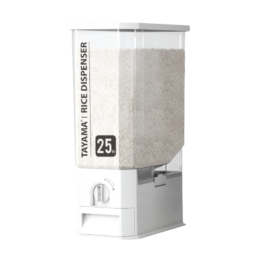 TAYAMA 55 lbs. Capacity Rice Dispenser Grain Storage Container,White