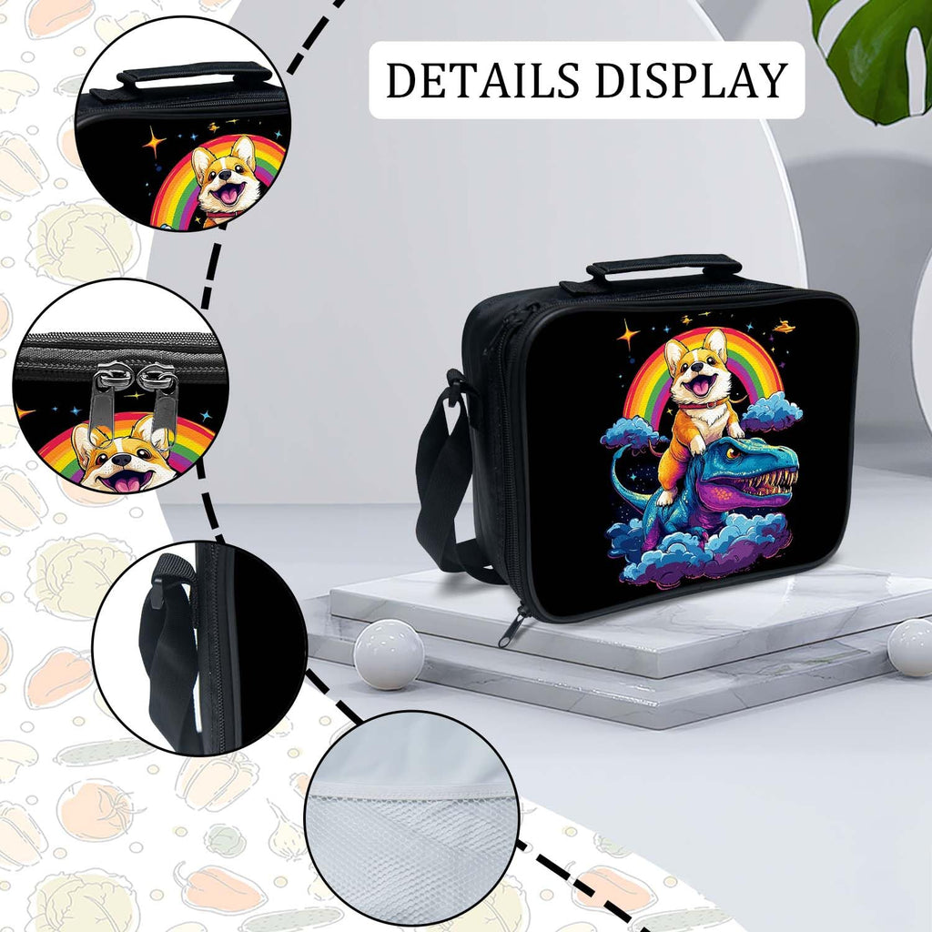 Snapjet Cute Corgi Dinosaur Backpack 3PCS 16" Preschool Elementary Schoolbag with Lunch Box Pencil Case Bookbag Set for Girls Boys Kids Children Teens School Students