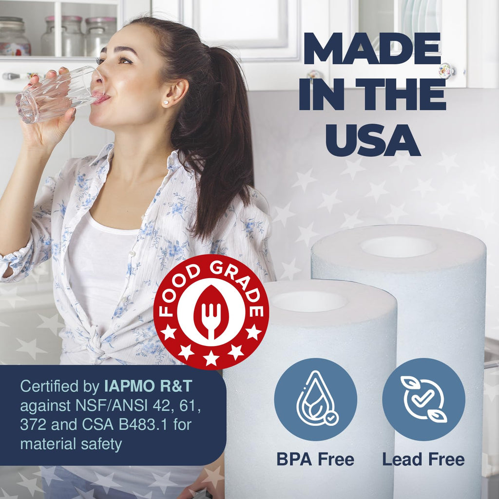 American Made, Sediment Water Filter, 10" x 4.5", Replacement for Pentair Pentek DGD-5005, GE® GXWH40L, GXWH35F, Culligan® RFC-BBSA, 3M® Aqua-Pure® AP810, 5 Micron, Pack of 4