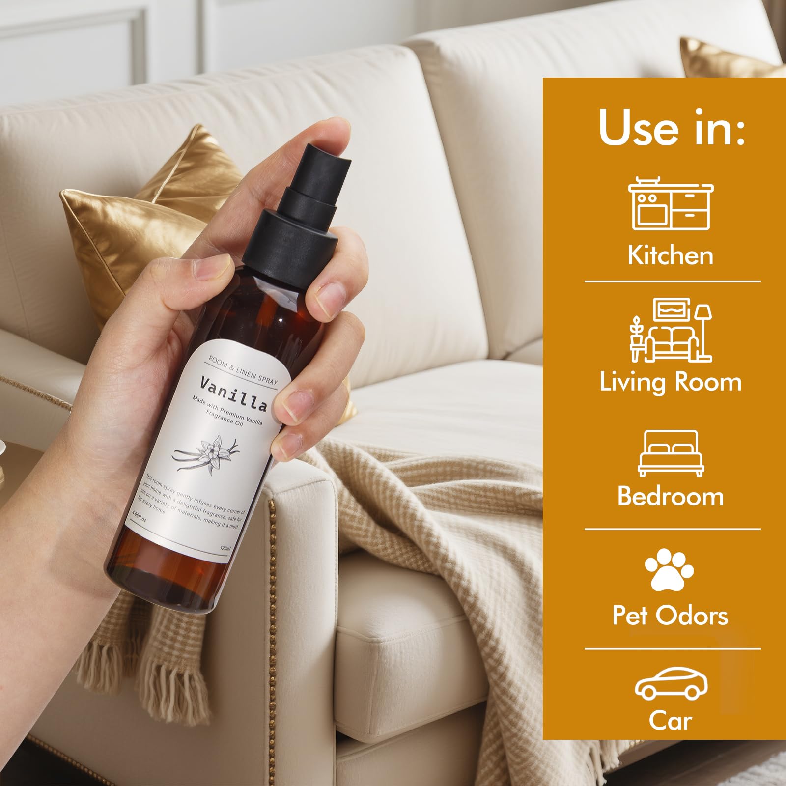 Vanilla Fragrance Room Spray, Long-Lasting Room Freshener for Home, Bathroom and Kitchen, Air Freshener Spray, Odor Eliminator, 2 x 4.06 fl oz