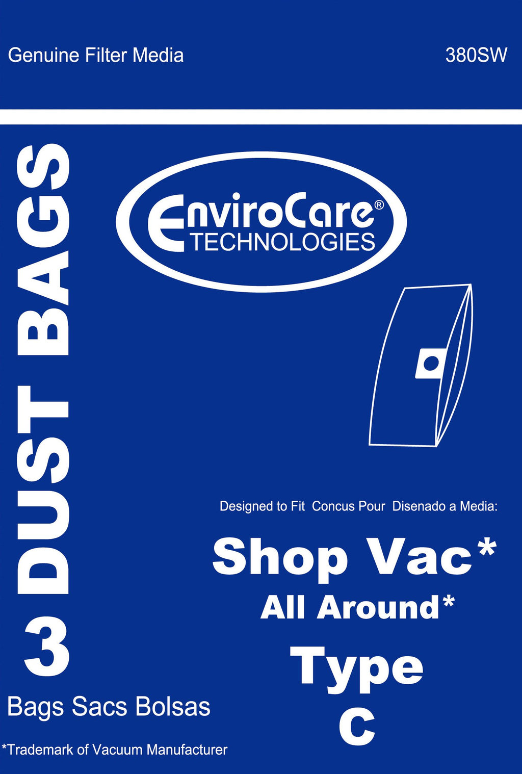 EnviroCare Replacement Vacuum Cleaner Dust Bags made to fit Shop Vac All Around Type C 3 Gallon. 3 pack