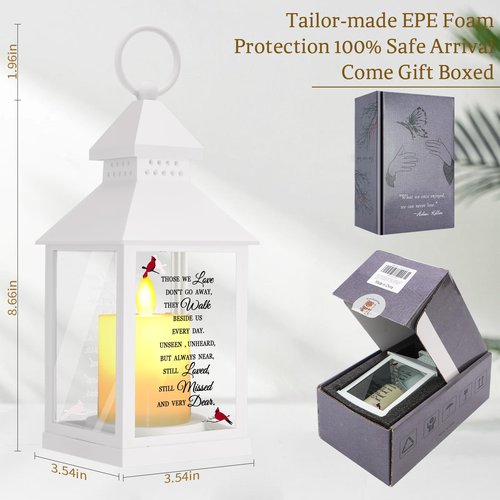 Sympathy Gifts for Loss of Loved One, Bereavement Memorial Lanterns with Card - Remembrance Gifts for Loss of Mother or Father with Candle and Remote (White)