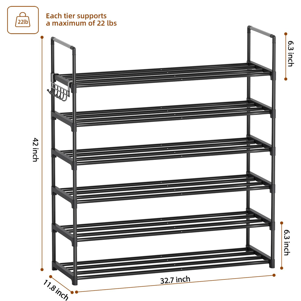Saincustom 6 Tier Shoe Rack, Shoe Rack for Closet, Shoe Organizer for Entryway, Shoe Storage for Front Door Entrance & Entryway, Large Shoe Stand Holder Adjustable Shelf Height