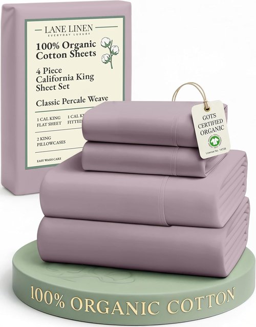 LANE LINEN Organic Cotton Cal King Bed Sheets - Luxury Hotel Quality, Oeko-Tex Certified, Soft & Comfy | Lilac
