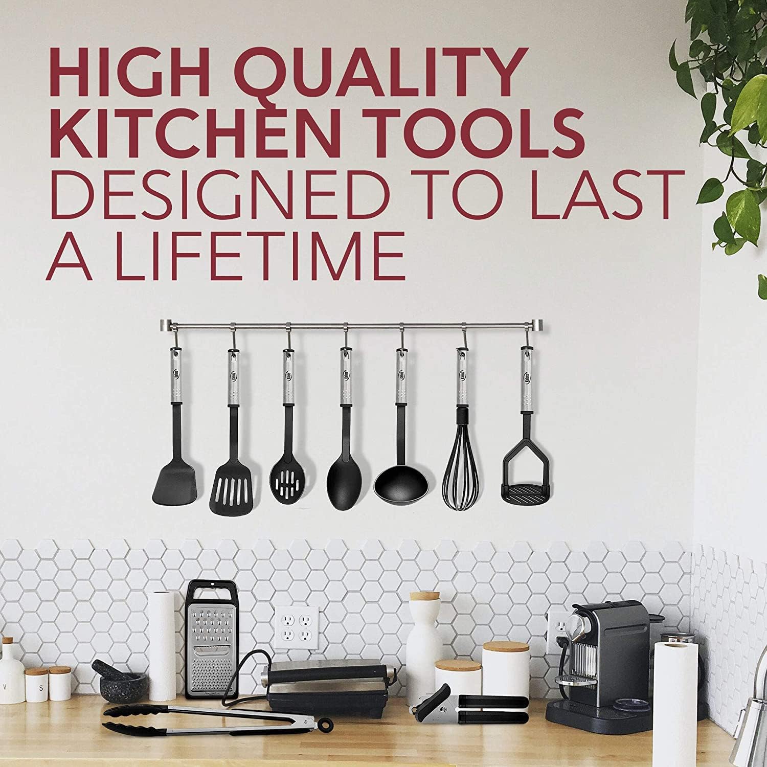 Skiennix 24-Piece Kitchen Utensils Set | Heat Resistant Nylon Cooking Tools with Stainless Steel Handles - Black