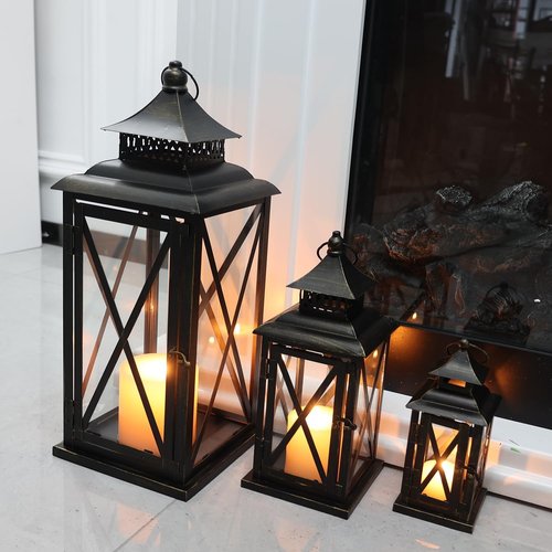 **DECORKEY Lanterns - Vintage Metal Frame Candle Holders for Indoor & Outdoor Decor | 3PCS (20”, 13”, 9”)**