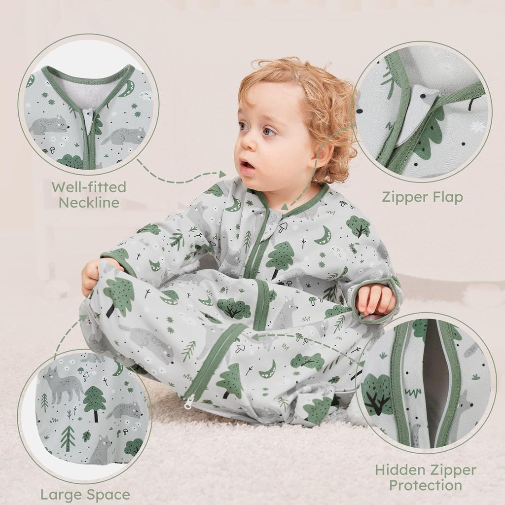 Yoofoss Baby Sleep Sack - 100% Cotton Long Sleeve Wearable Blanket | 0.5 Tog for Infants 6-12 Months