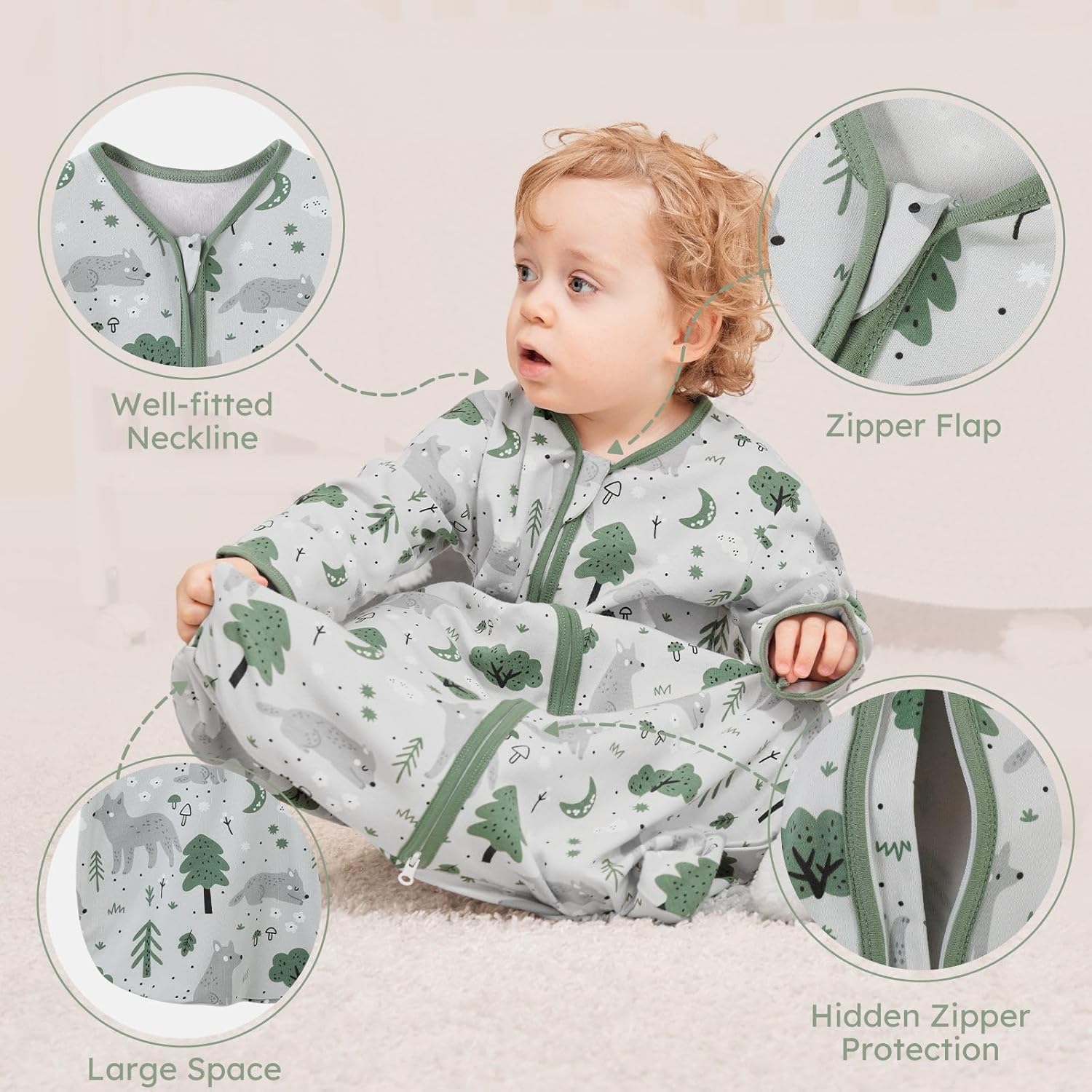Yoofoss Baby Sleep Sack - 100% Cotton Long Sleeve Wearable Blanket | 0.5 Tog for Infants 6-12 Months